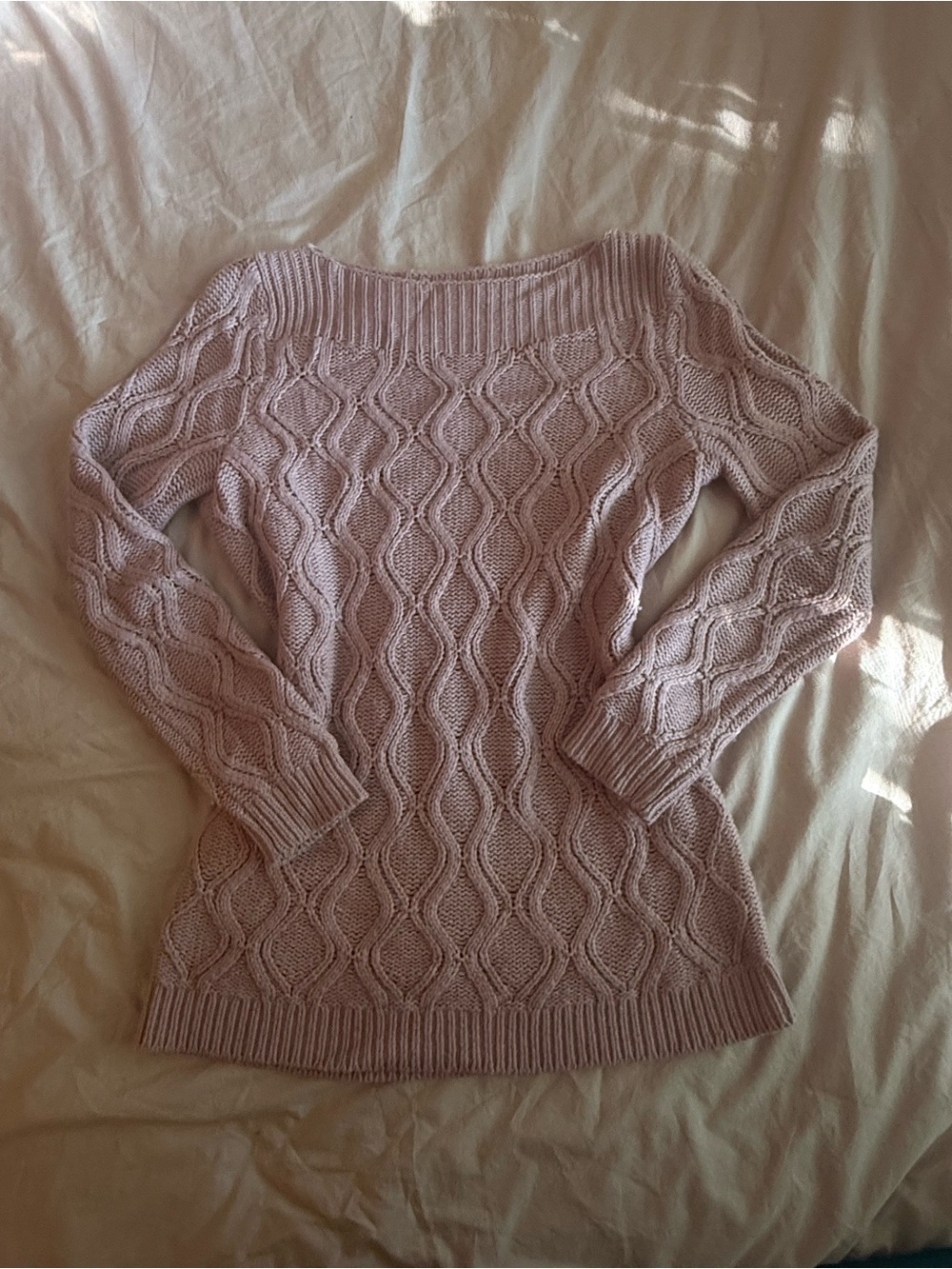 Loft- Cable Knit Boatneck Sweater - Light Mauve